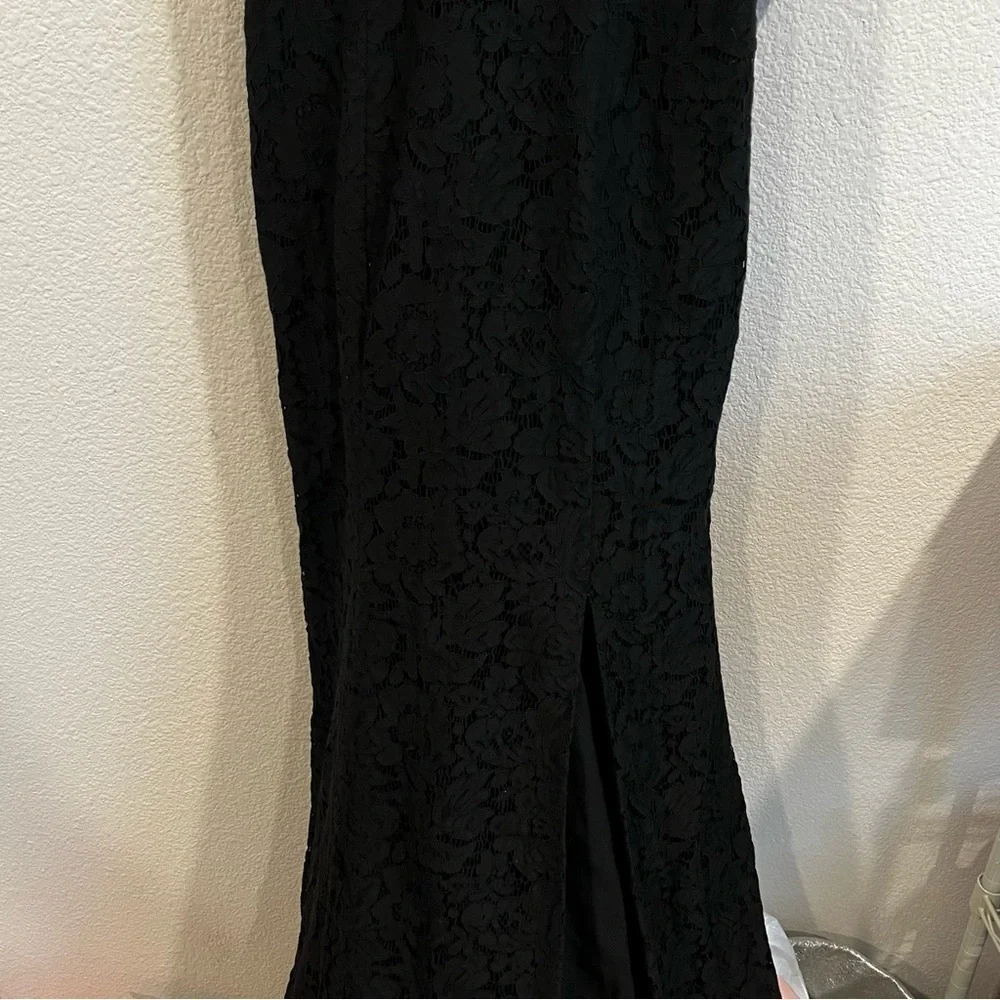 Fame and Partners black lace maxi dress with dramatic slit size 0